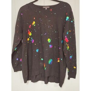 Parkhurst Womens Rainbow Foil Paint Splatter Knit Sweater Medium